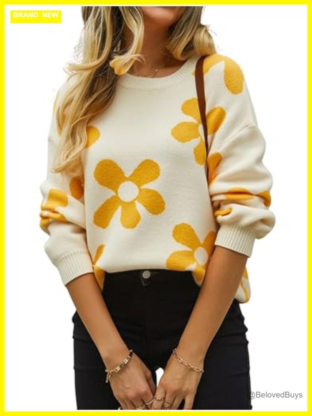 Floral Print Crew Neck Long Sleeve Pullover Sweater